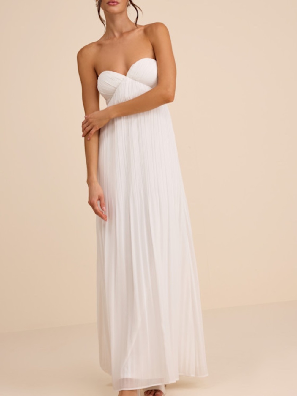 Lulus Remley White Pleated Strapless Maxi Dress - Size Small